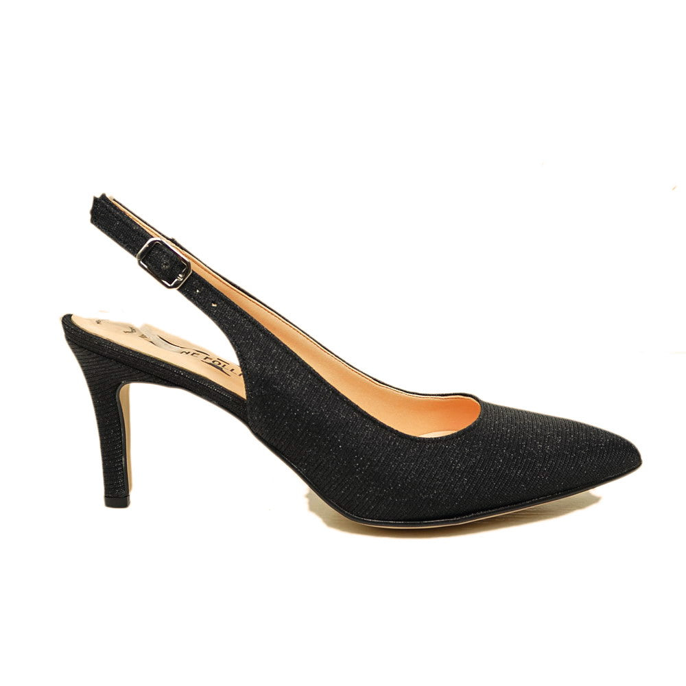 Décolleté Shoe with Back Strap in Black Lurex - 2