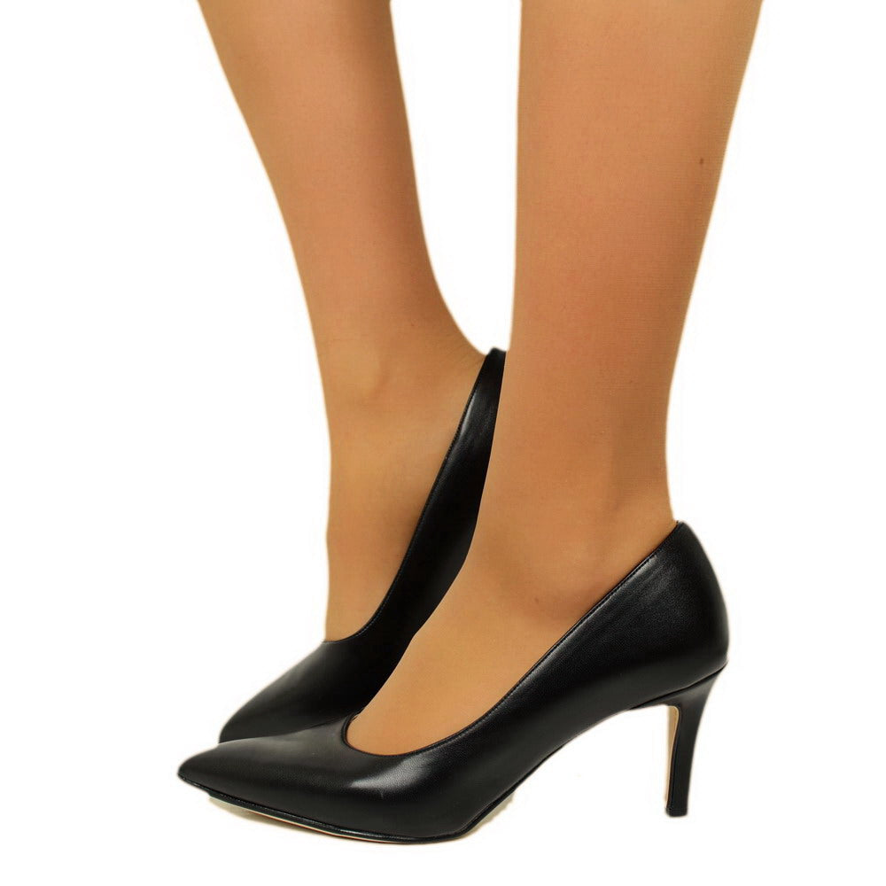 Elegant Black Decolletè Shoe with 8 cm Heel Made in Italy