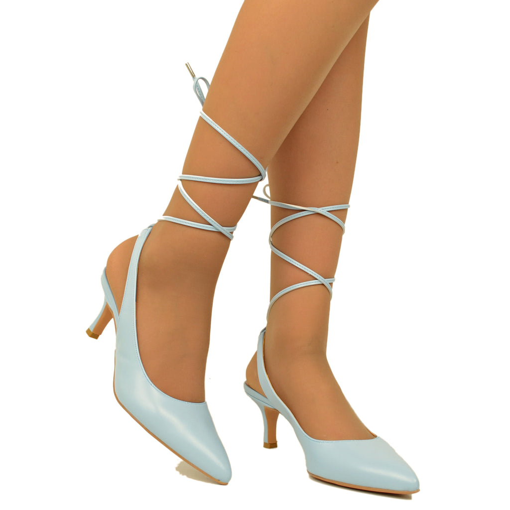 Eleganter blauer Dekolleté-Schuh mit niedrigem Absatz, hergestellt in Italien - 3