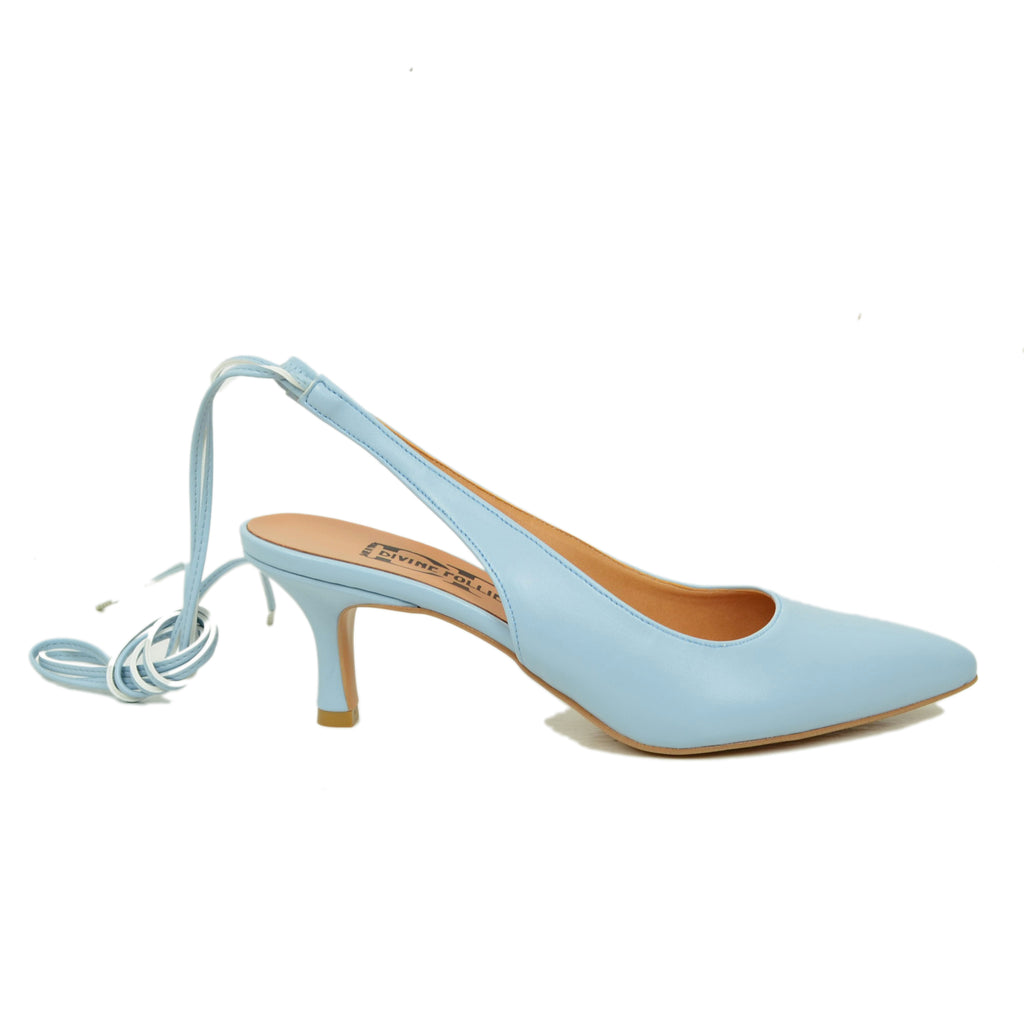 Eleganter blauer Dekolleté-Schuh mit niedrigem Absatz, hergestellt in Italien - 4