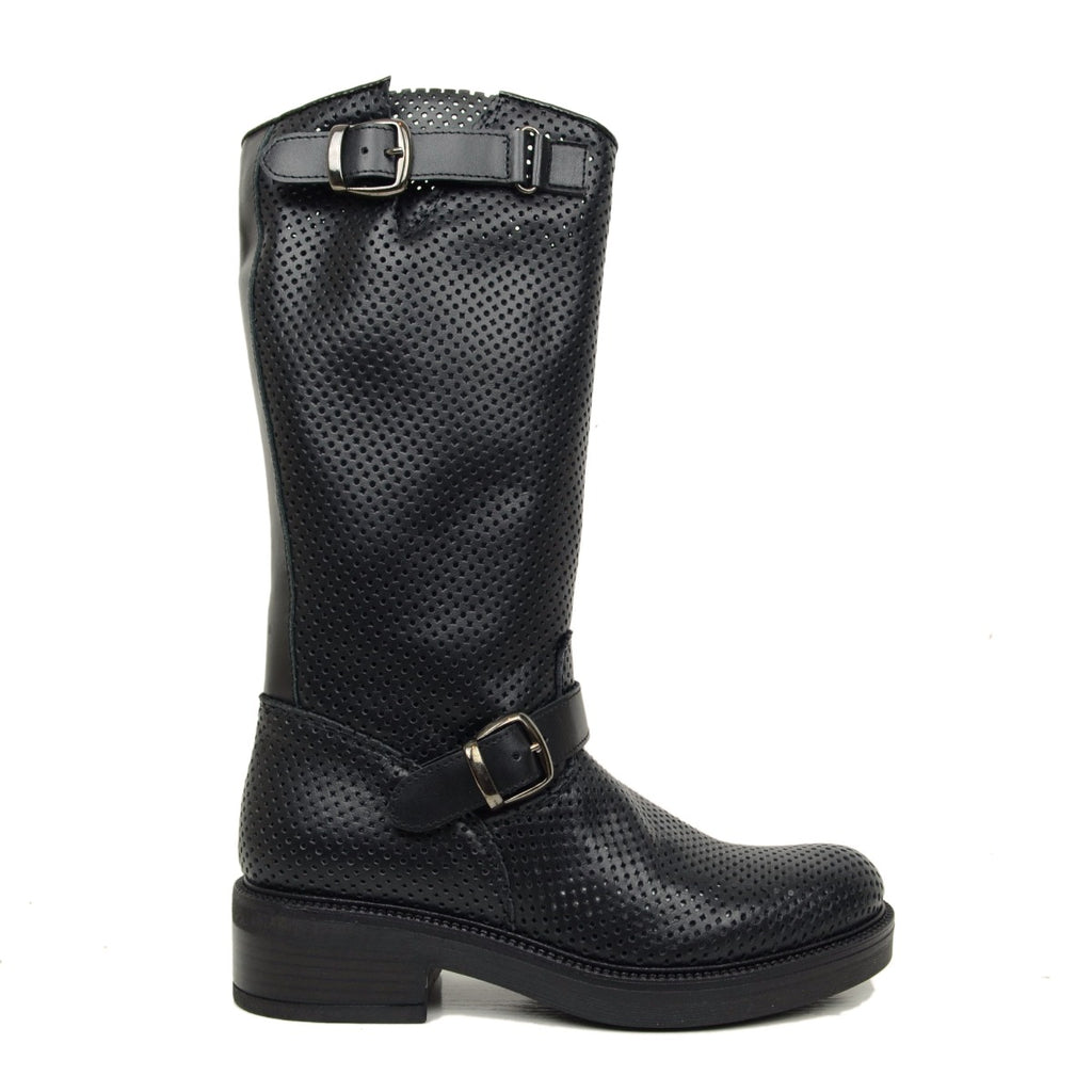 Perforated Black Women's Summer Boots Made in Italy - 2