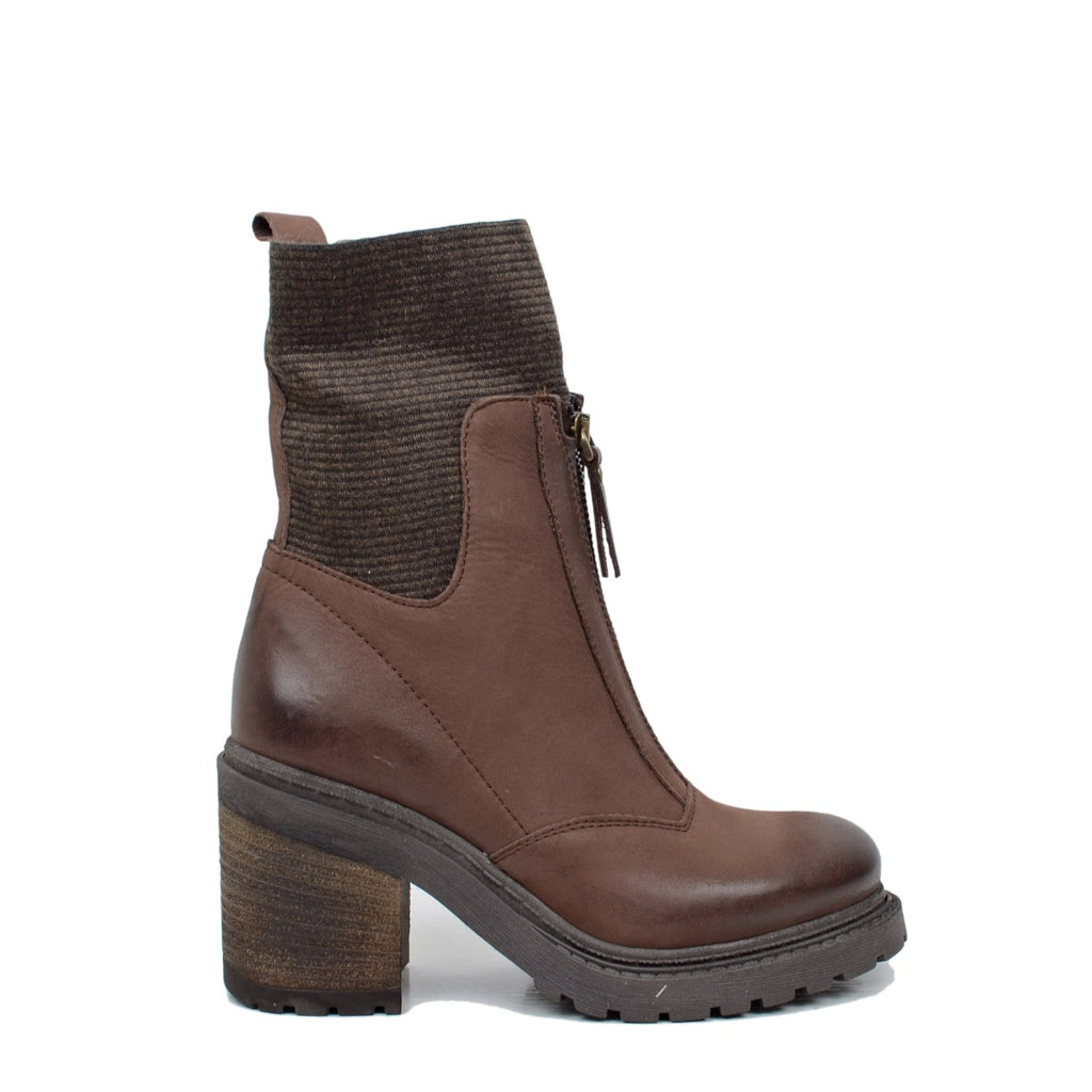 Women's Stretch Sock Ankle Boots Made in Italy with Brown Zip - 3