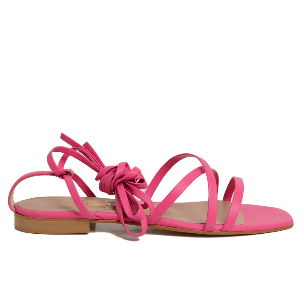 Women's Fuchsia Slave Sandals with Leather Straps - 3