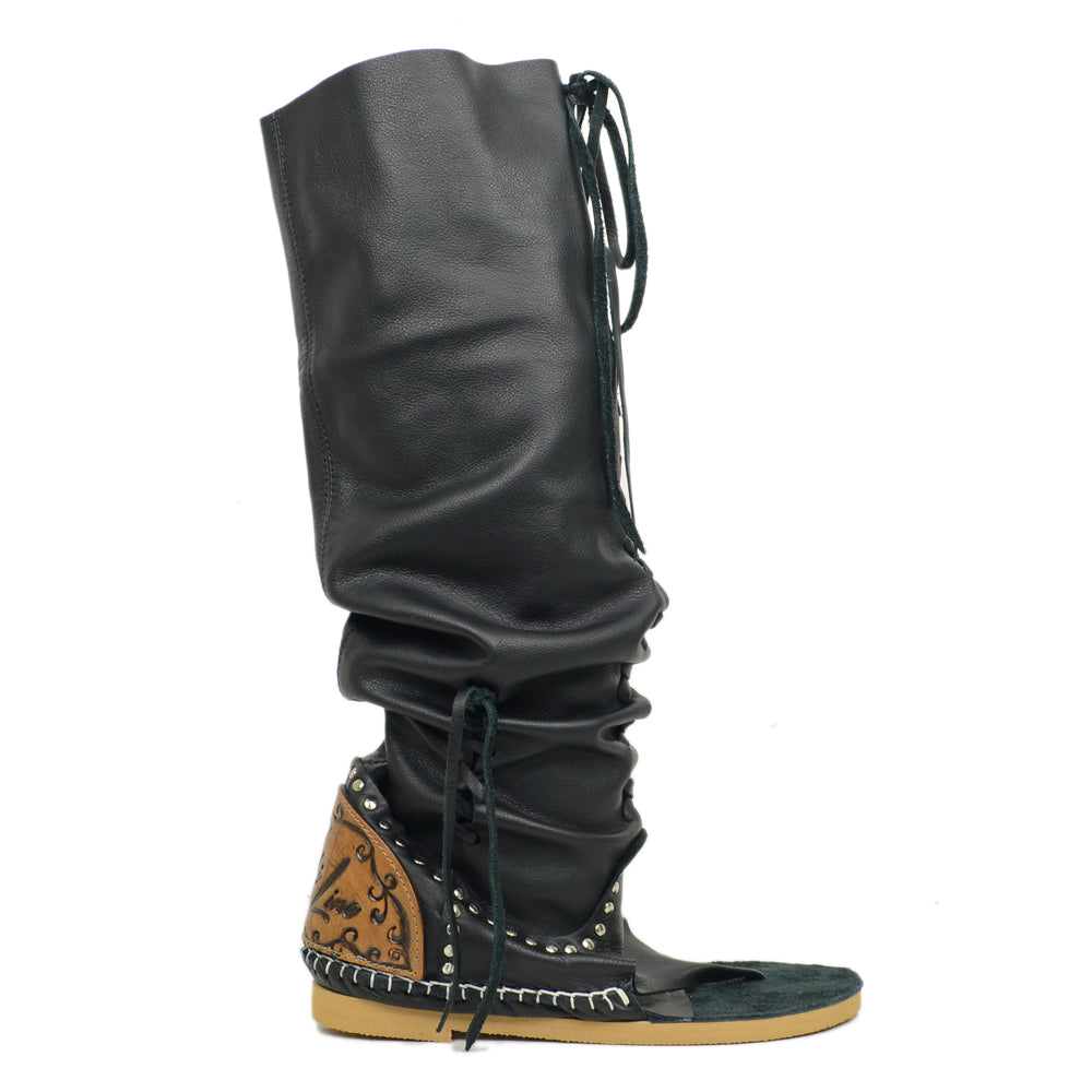 Indianini Schwarze Flip-Flop-Stiefel für Damen mit Schnürsenkeln - 2