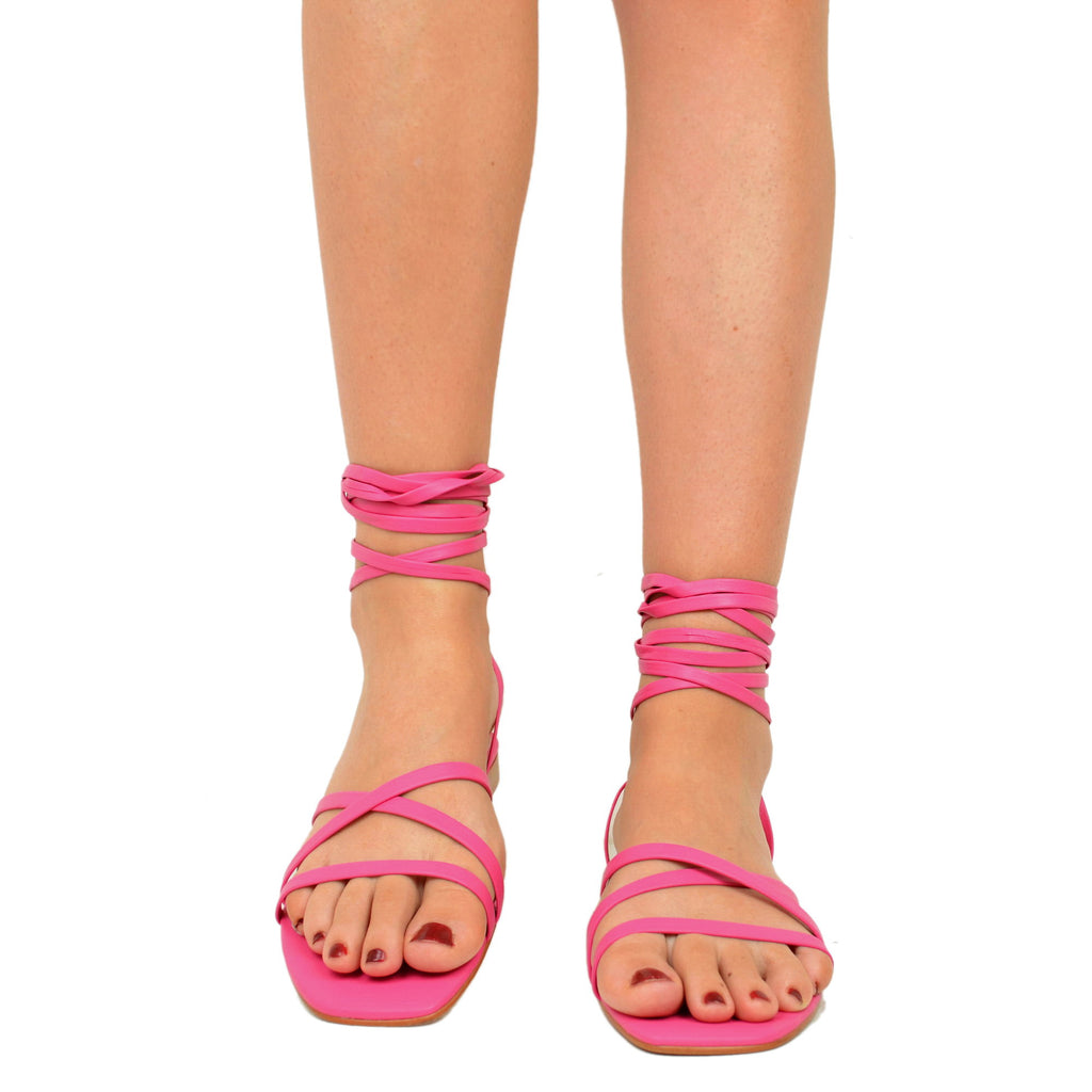 Women's Fuchsia Slave Sandals with Leather Straps - 4