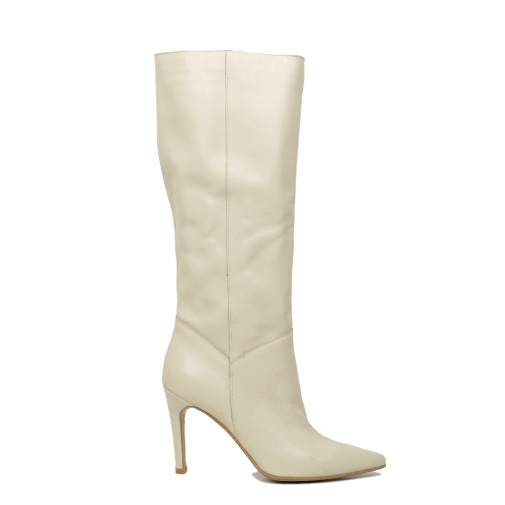 Weiße Damen-Lederstiefel mit Stiletto-Absatz, hergestellt in Italien - 2