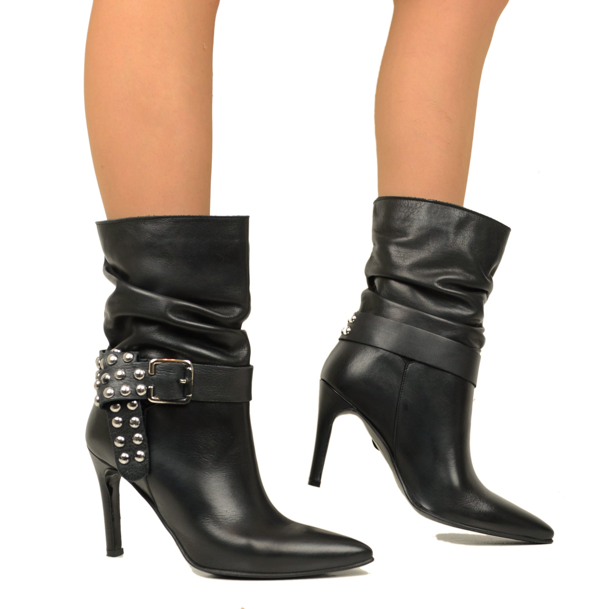 Stivali Donna Stivaletti Con Tacco E Borchie Stivali In Camoscio