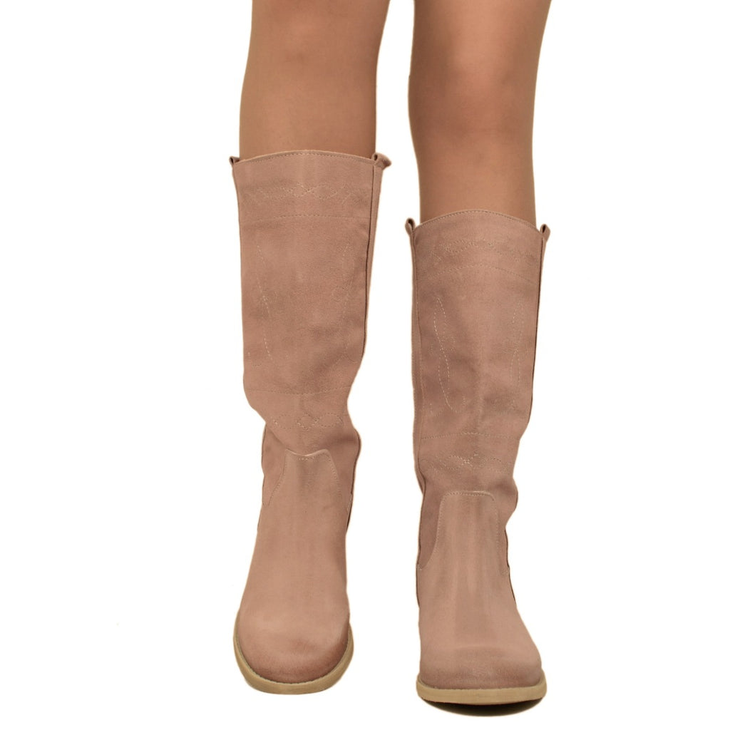 Camperos Damenstiefel aus rosa Wildleder mit Stickereien - 5