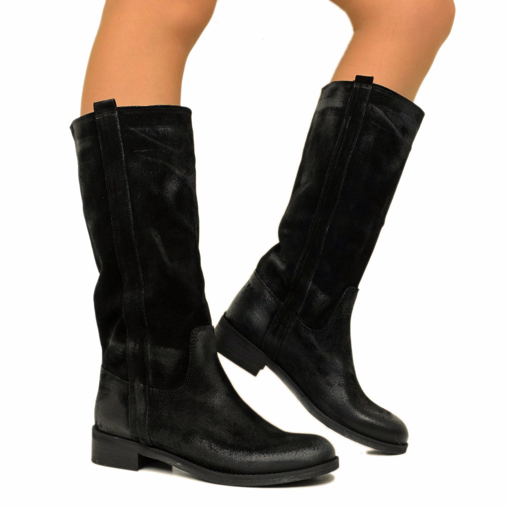 Camperos Women's Black Boots in Vintage Suede Leather - 2