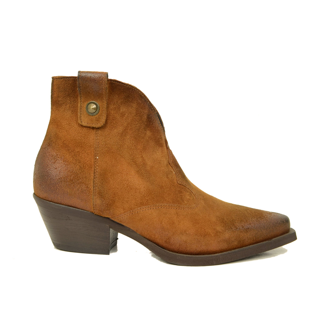 Stivaletti Texani Donna in Pelle Cuoio con Zip Made in Italy - 2
