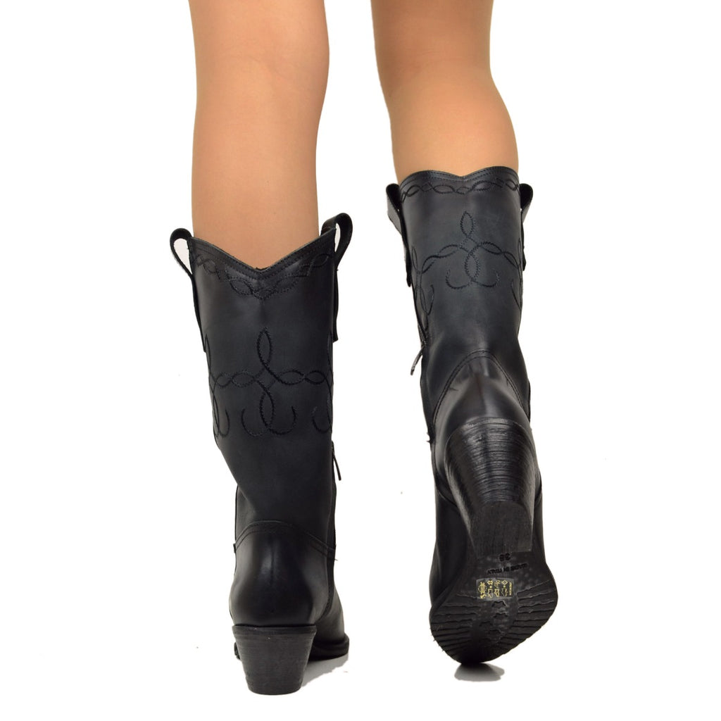 Schwarze Texan-Stiefel aus Nubukleder mit Nähten und seitlichem Reißverschluss - 5