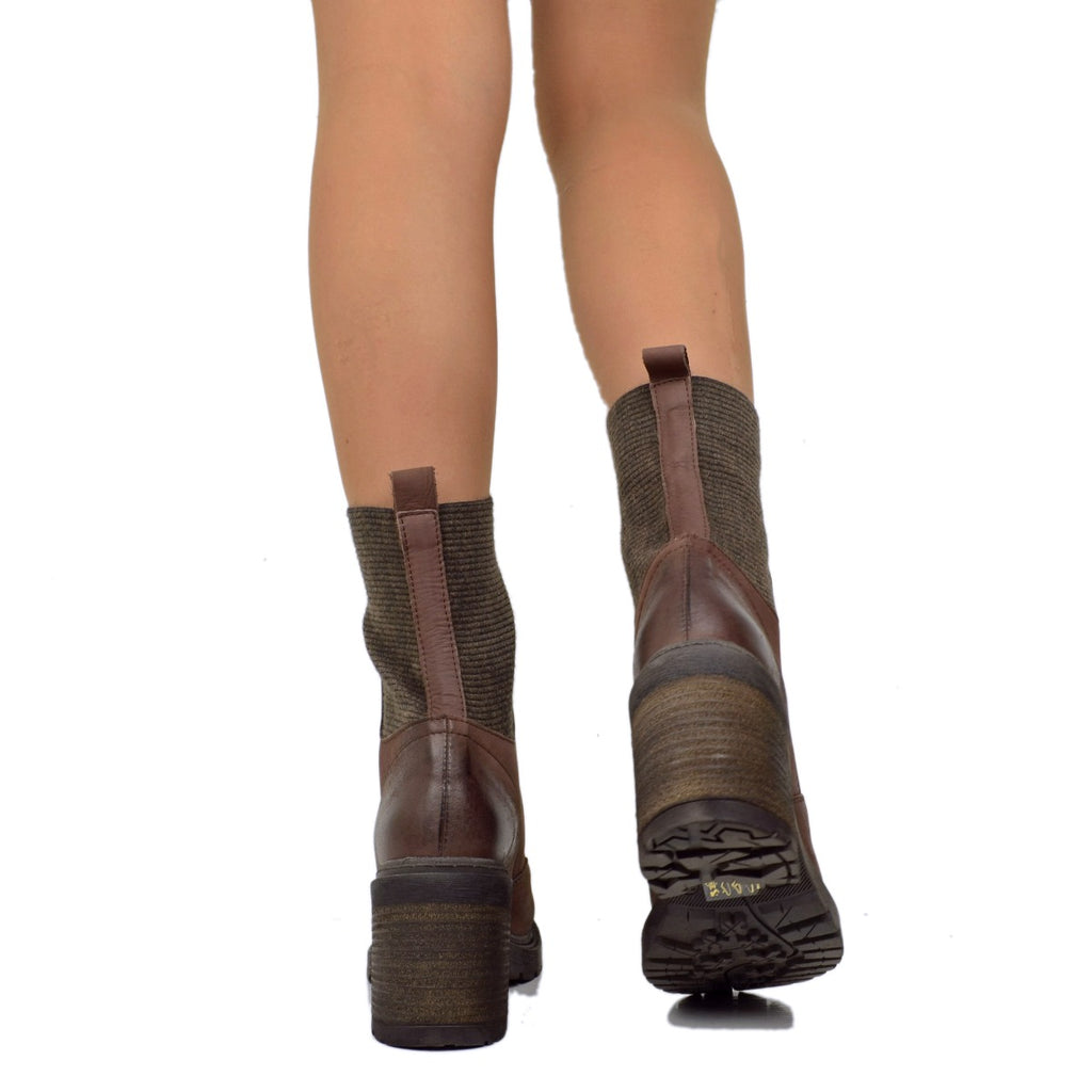 Damen-Stretch-Sock-Stiefeletten, hergestellt in Italien, mit braunem Reißverschluss - 6