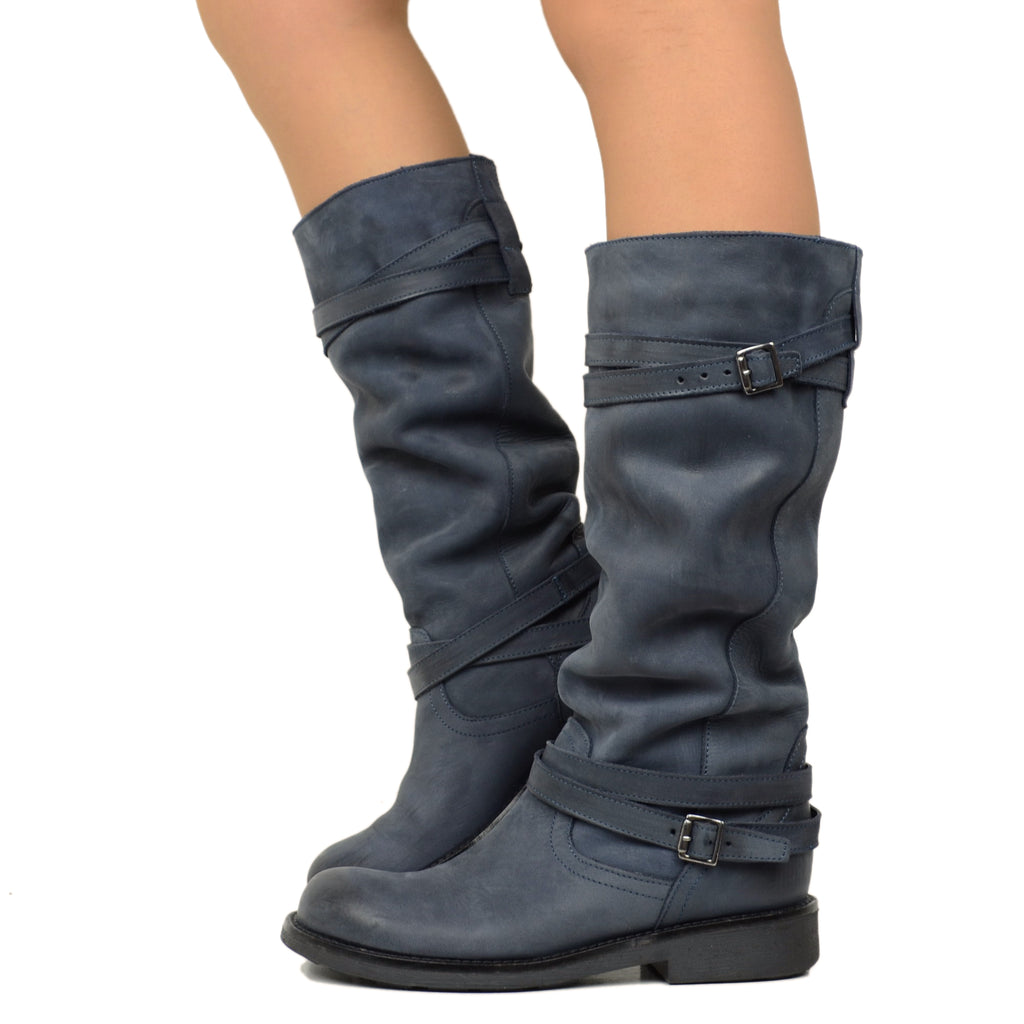 Women's Camperos High Boots in Blue Gradient Vintage Leather