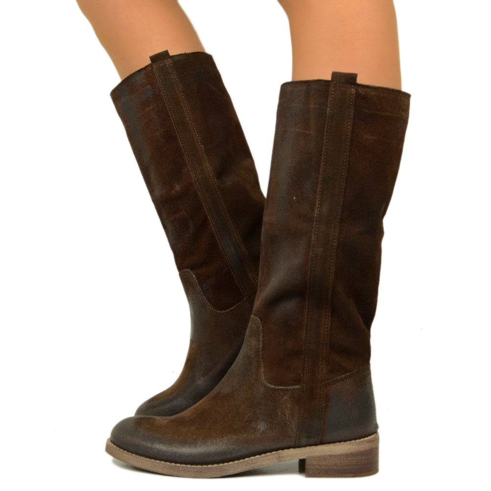 Camperos Women's Boots Dark Brown in Vintage Suede Leather