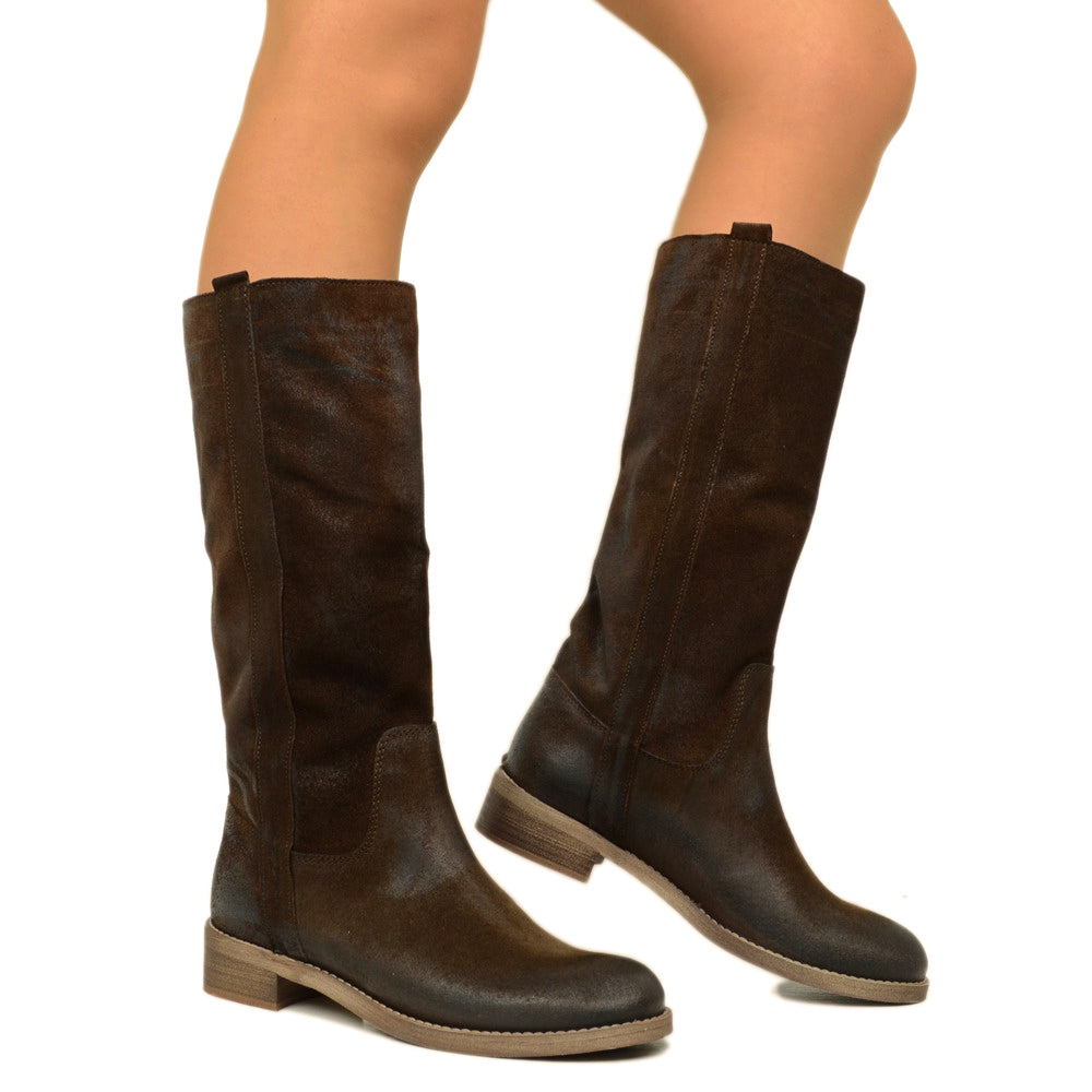Camperos Women's Boots Dark Brown in Vintage Suede Leather - 4