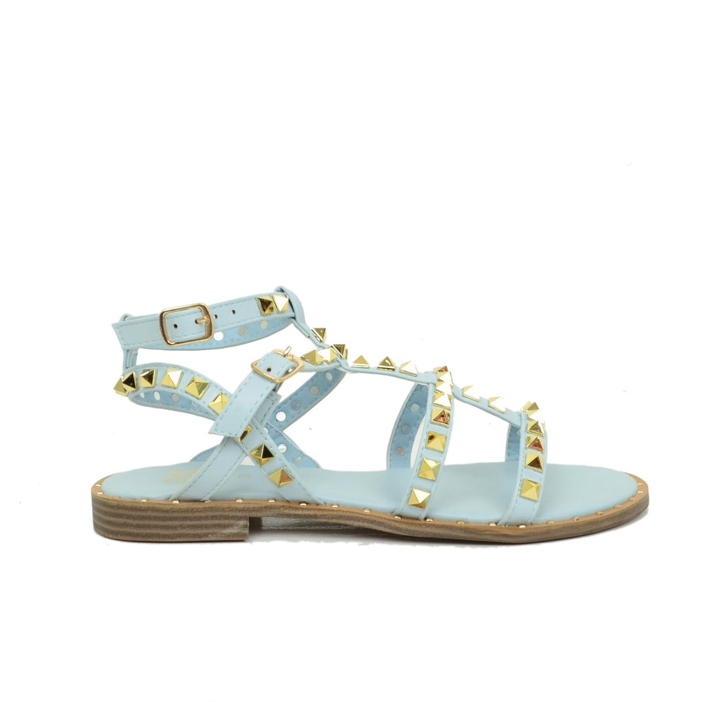 Blue and Black Studded Faux Leather Sandals - 2