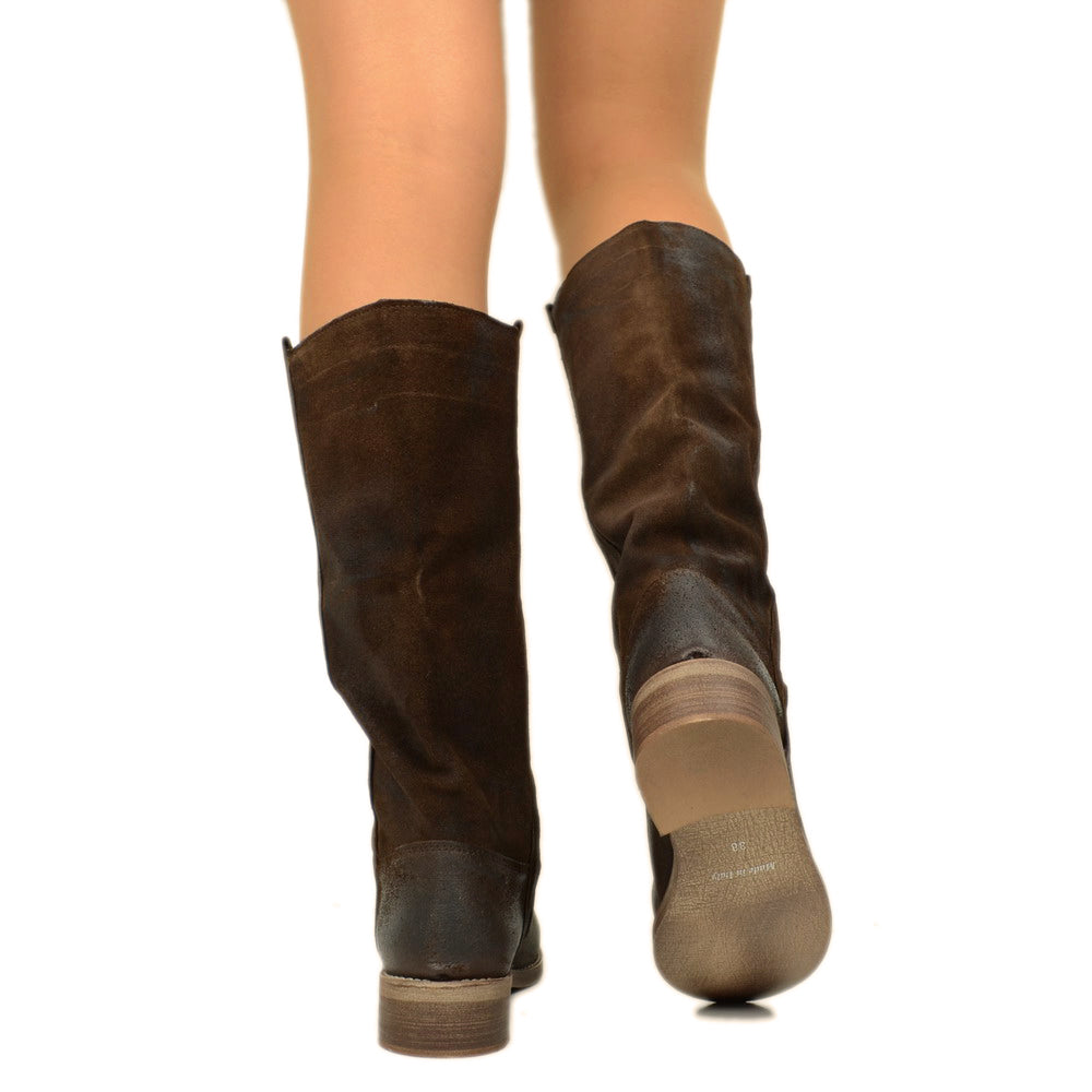 Camperos Women's Boots Dark Brown in Vintage Suede Leather - 5