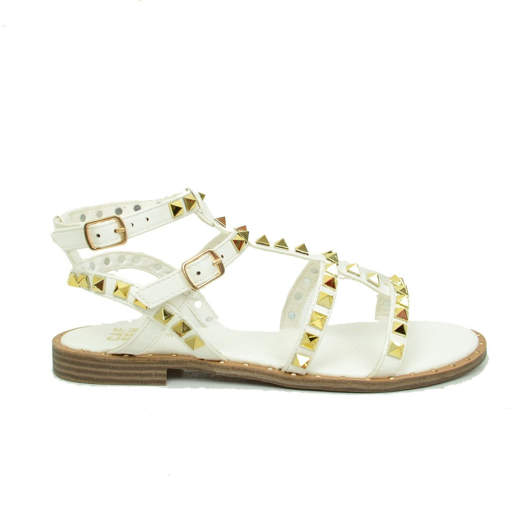 Sandal Imitation Vegan Leather Studded White Caffènero - 2