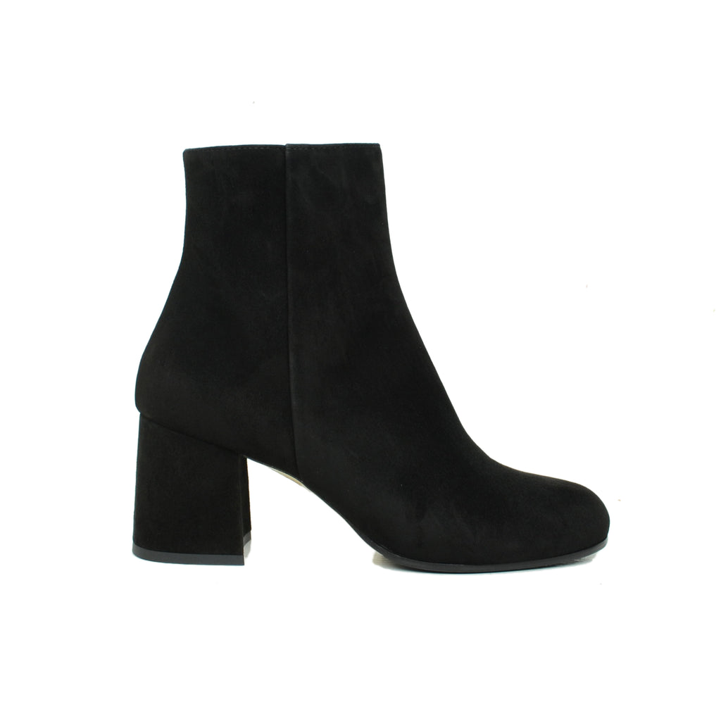 Black Women's Ankle Boots in Suede Leather Medium Heel with Zip - 2