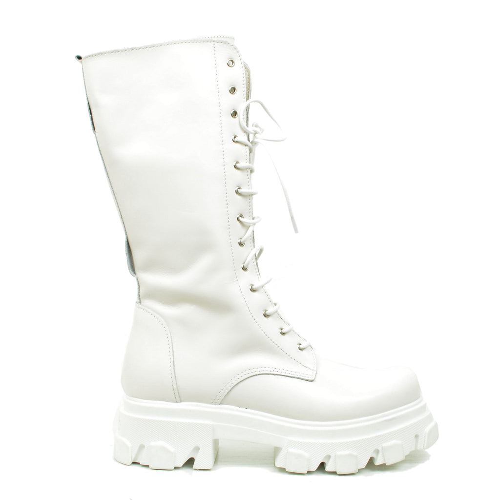 Stivali Donna Anfibi Bianchi in Pelle Made in Italy - 2