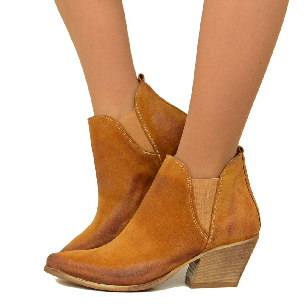 Women's Texan Stretch Ankle Boots in Tan Suede Leather