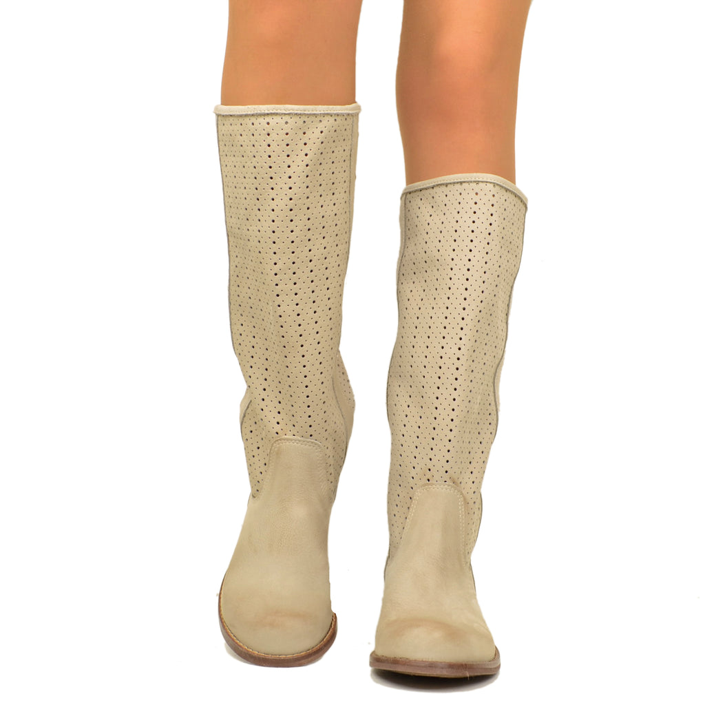 Taupe Perforated Women's Boots in Nubuck Leather Made in Italy - 5
