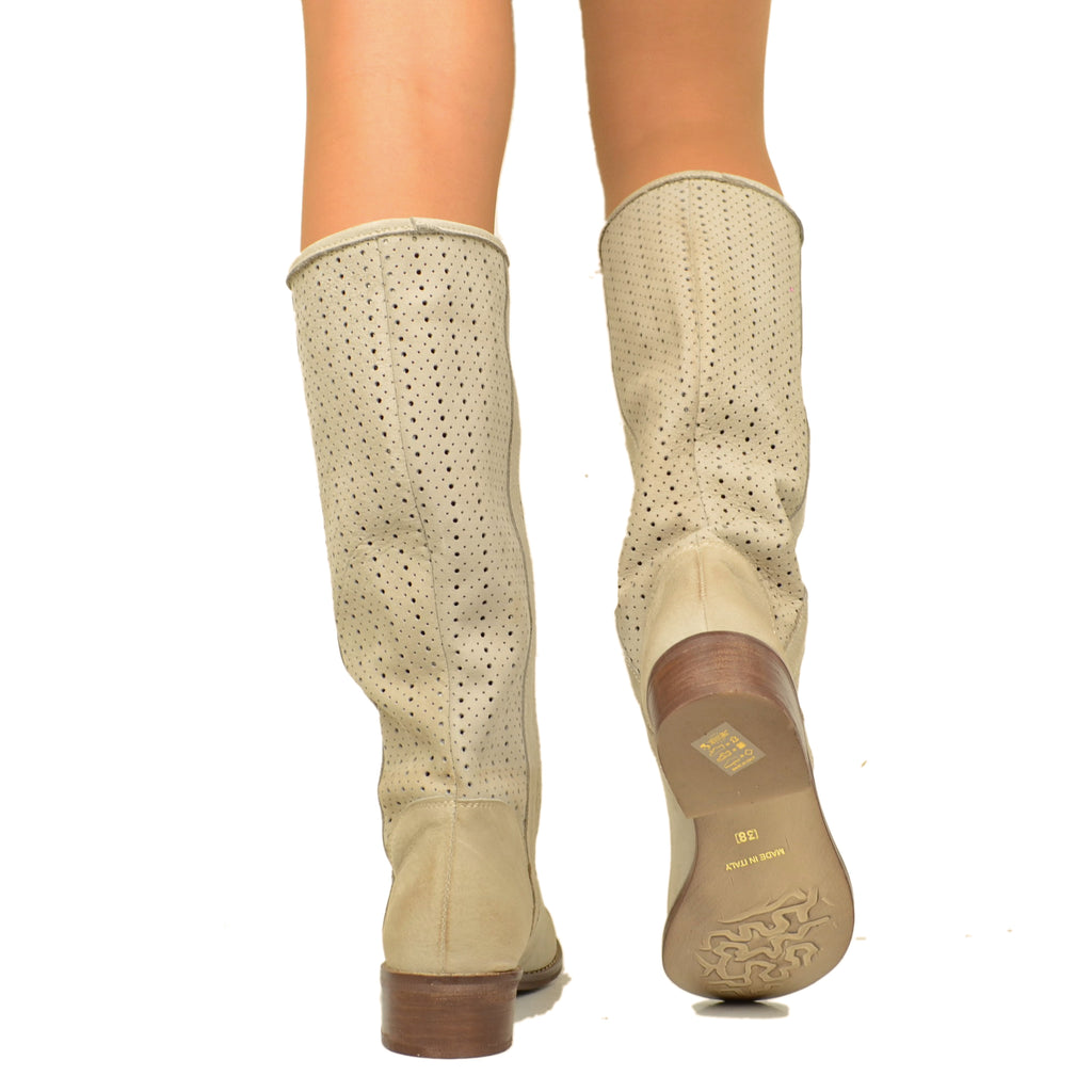 Taupe Perforated Women's Boots in Nubuck Leather Made in Italy - 3