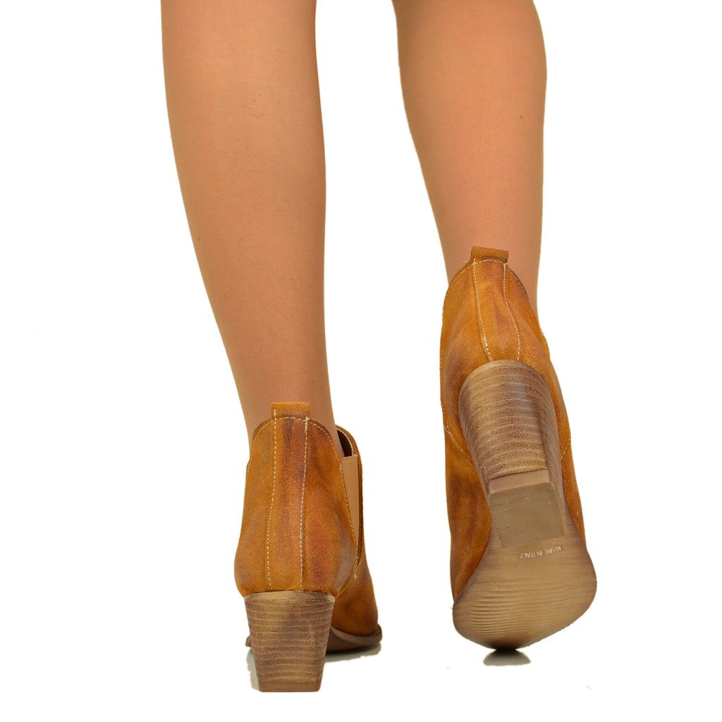 Women's Texan Stretch Ankle Boots in Tan Suede Leather - 5