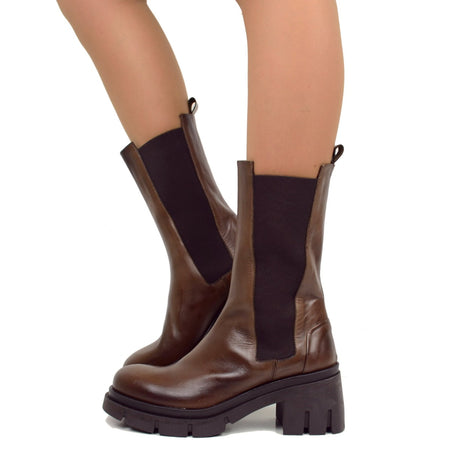 Stivaletti Beatles Donna Testa di Moro Made in Italy con Tacco Medio