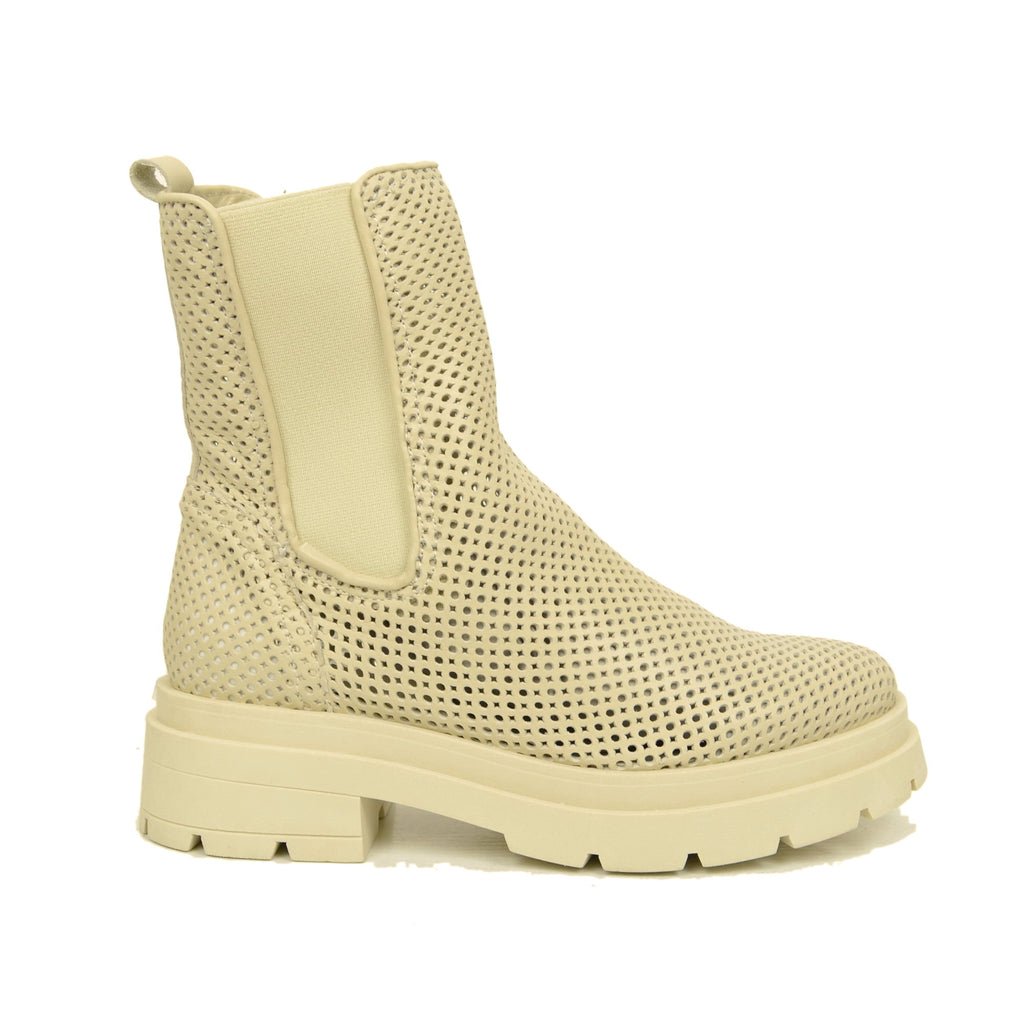 Beatles Women's Ankle Boots Perforated Beige Made in Italy - 6