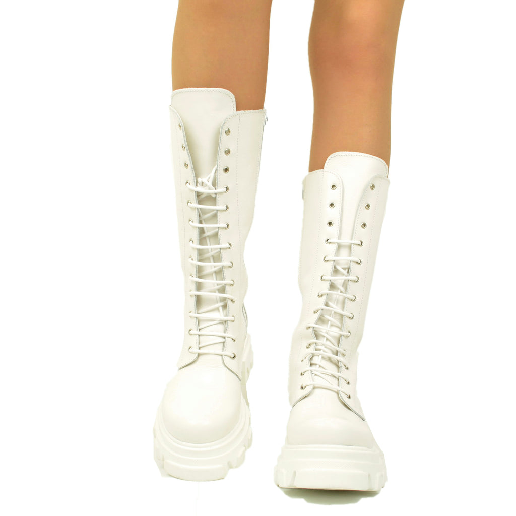 Stivali Donna Anfibi Bianchi in Pelle Made in Italy - 3