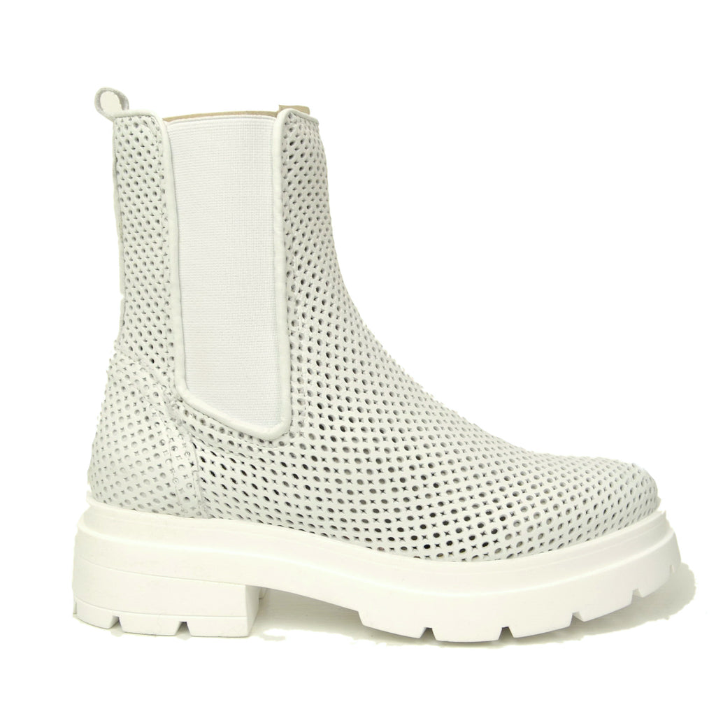 White Perforated Beatles Women's Ankle Boots Made in Italy - 2