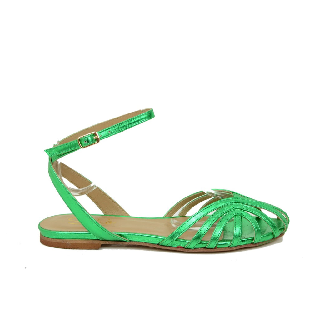 Women's Green Spider Sandals with Adjustable Strap Made in Italy - 2