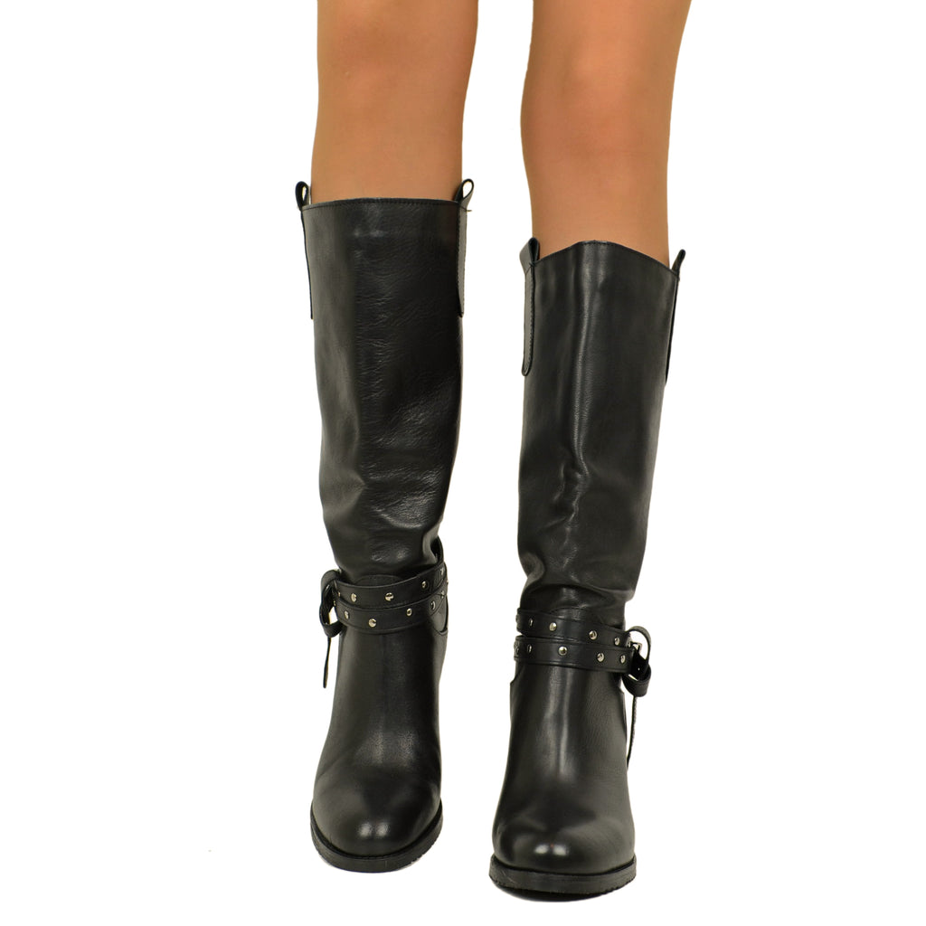 Stivali Donna Neri in Pelle con Cavigliera Made in Italy - 3