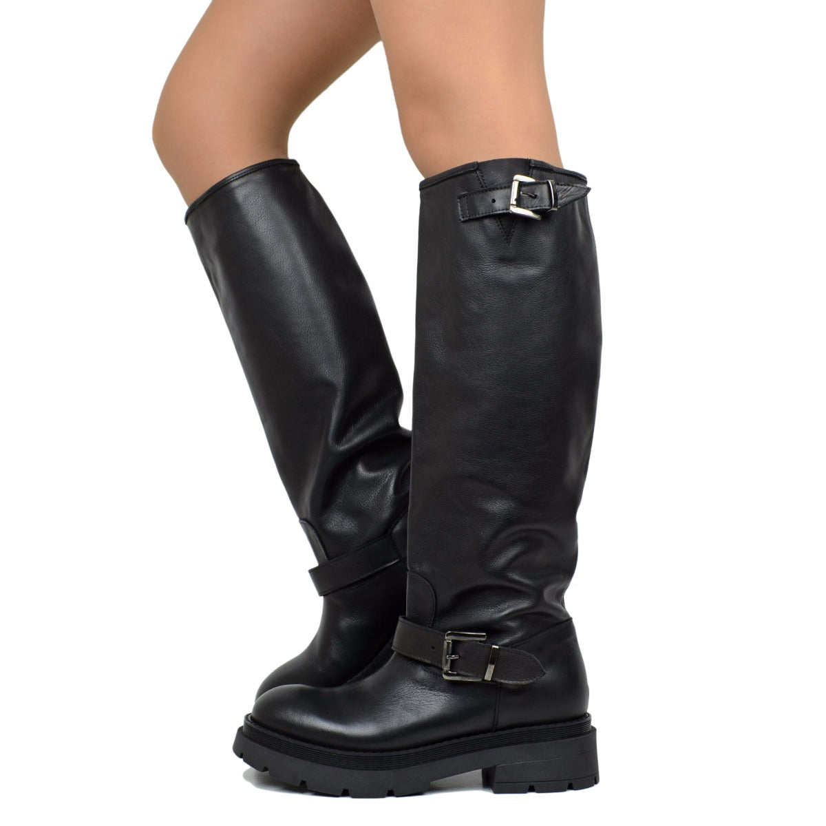 Biker Stivaletti Donna Pull And Bear Stivali Alti Con Fibbie