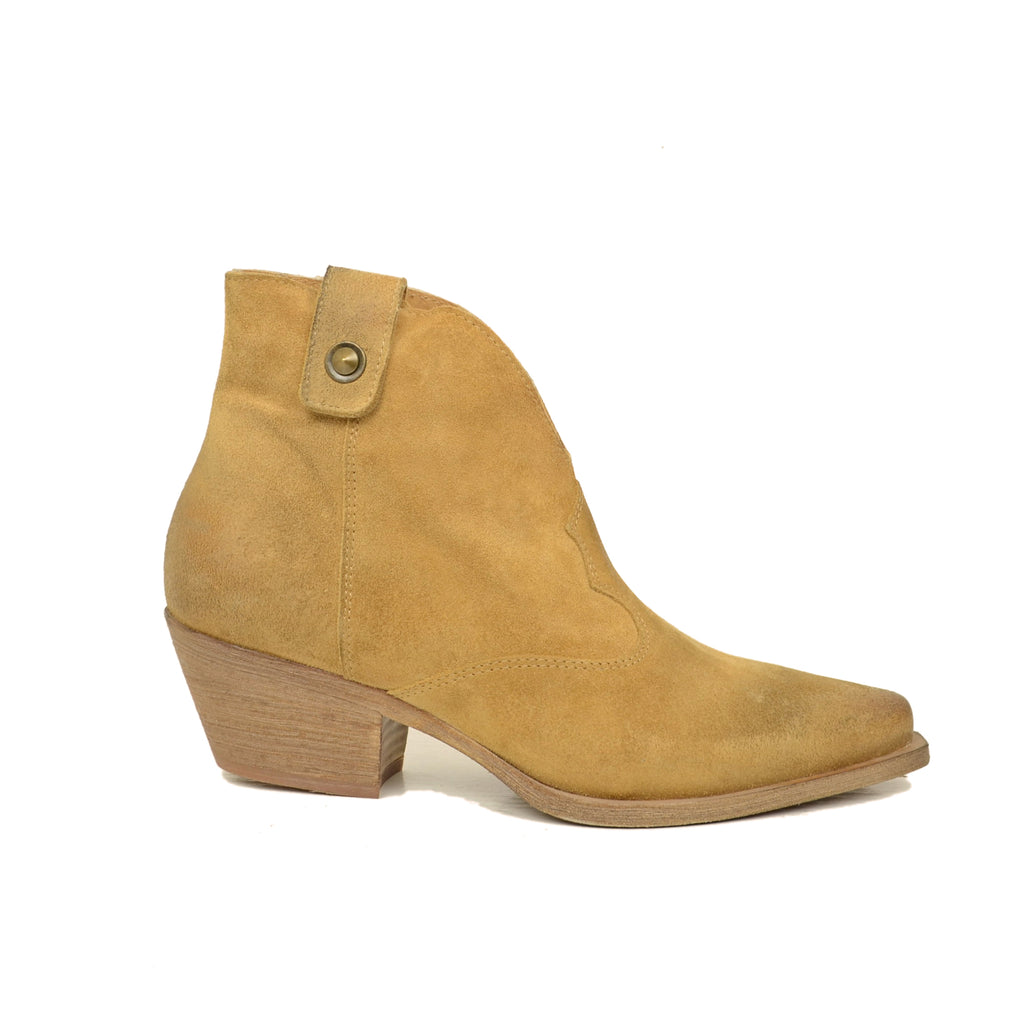 Stivaletti Texani Donna in Pelle Taupe con Zip Made in Italy - 2