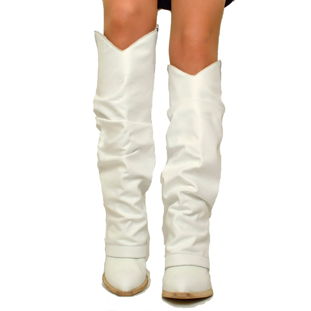 White High Texan Boots with Leather Gaiter Made in Italy - 3