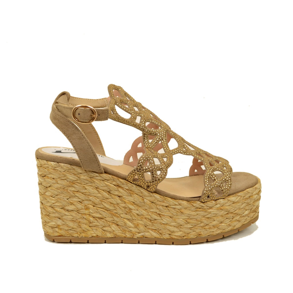 Sandali Donna Taupe con Strass e Zeppa Platform - 2