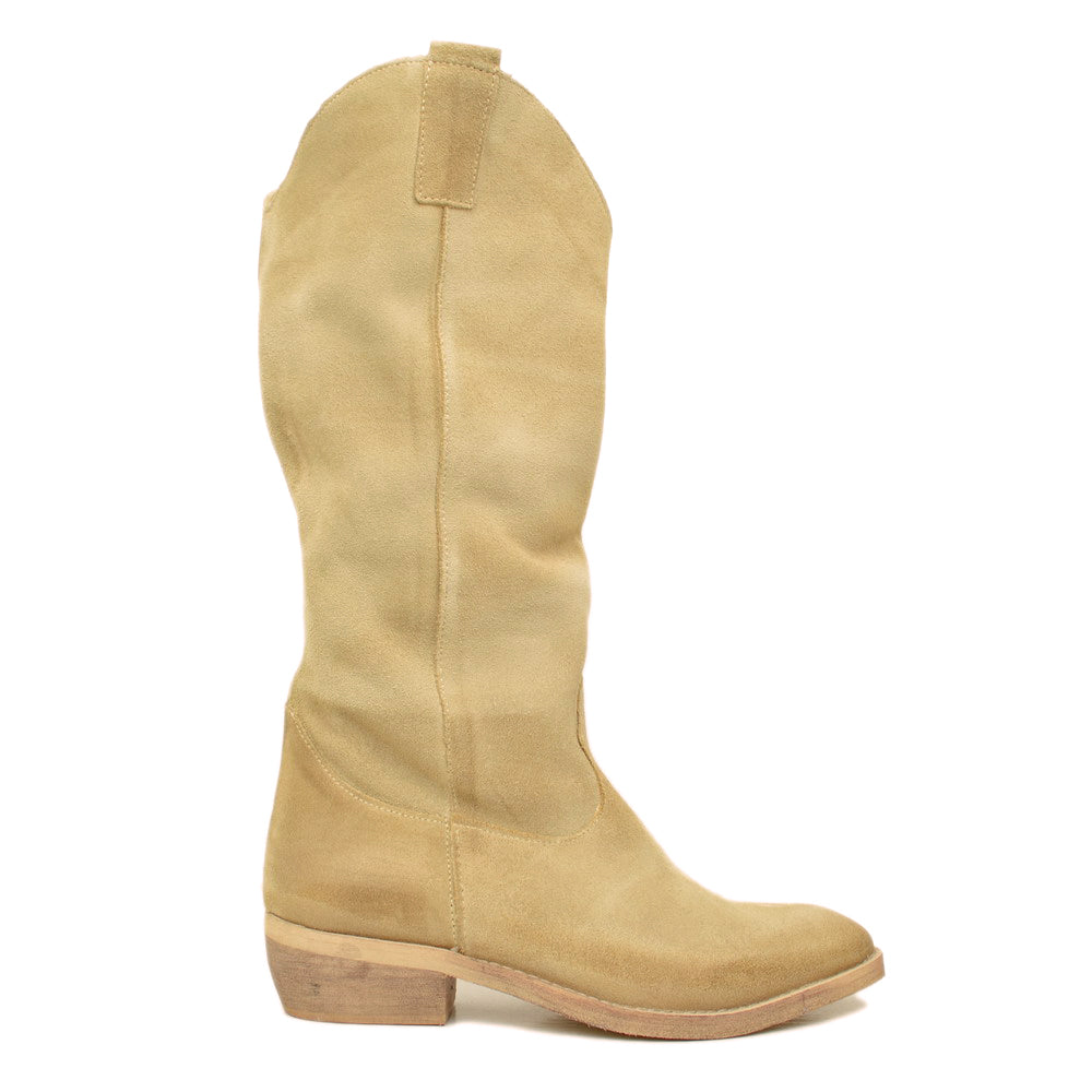 Stivali Donna Texani in Camoscio Beige Made in Italy - 2