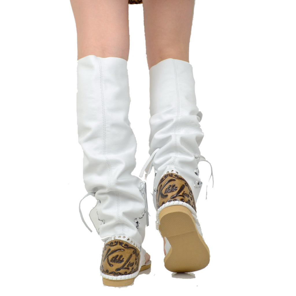 Weiße Flip-Flop-Stiefel für Damen von Indianini mit Schnürsenkeln, hergestellt in Italien - 4