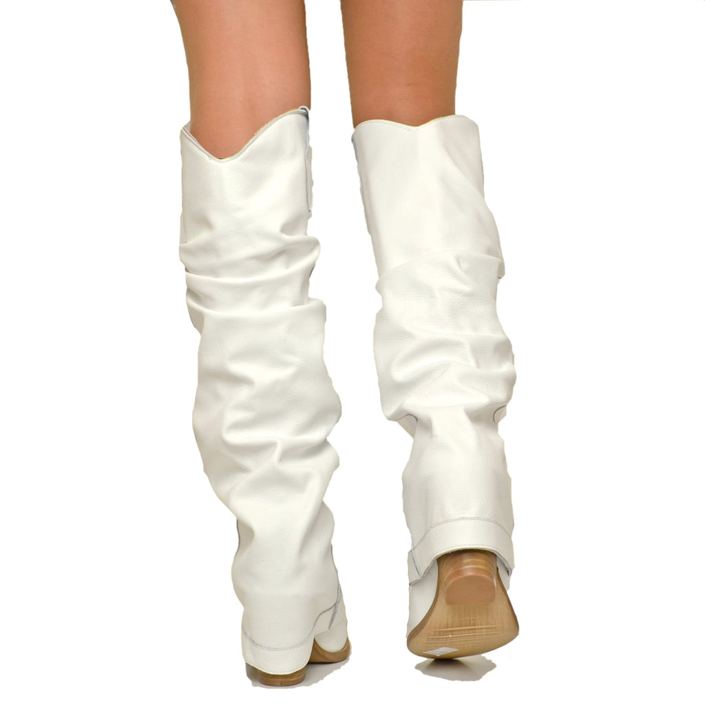 White High Texan Boots with Leather Gaiter Made in Italy - 5