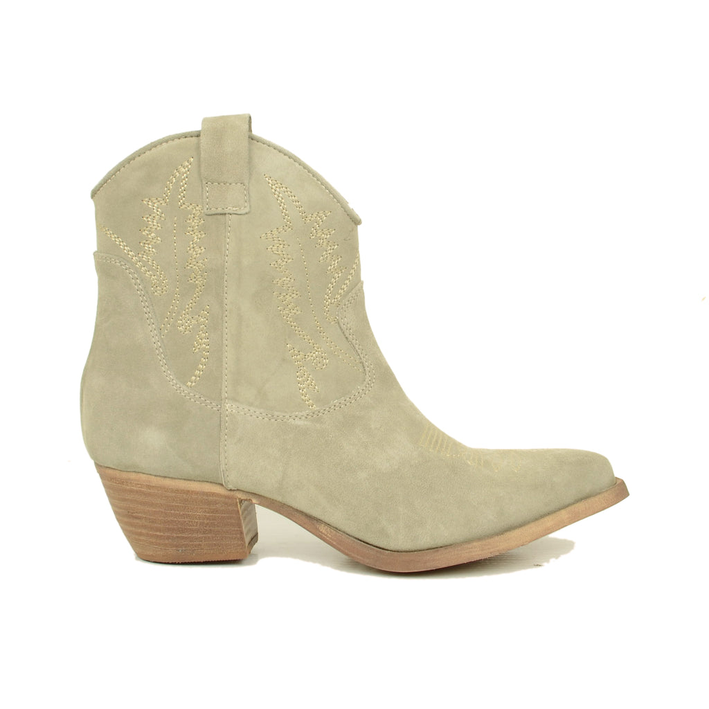 Women's Cowboy Boots in Taupe Suede Leather Made in Italy - 2