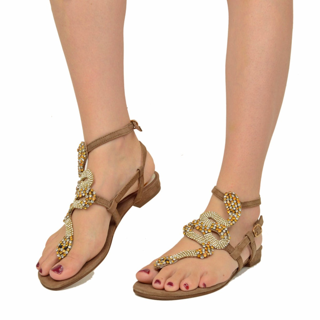 Snake Shaped Flip Flop Sandals with Leather Rhinestones - 4