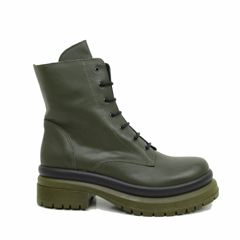 Stivaletti Donna Anfibi Biker Verdi in Pelle Made in Italy - 2
