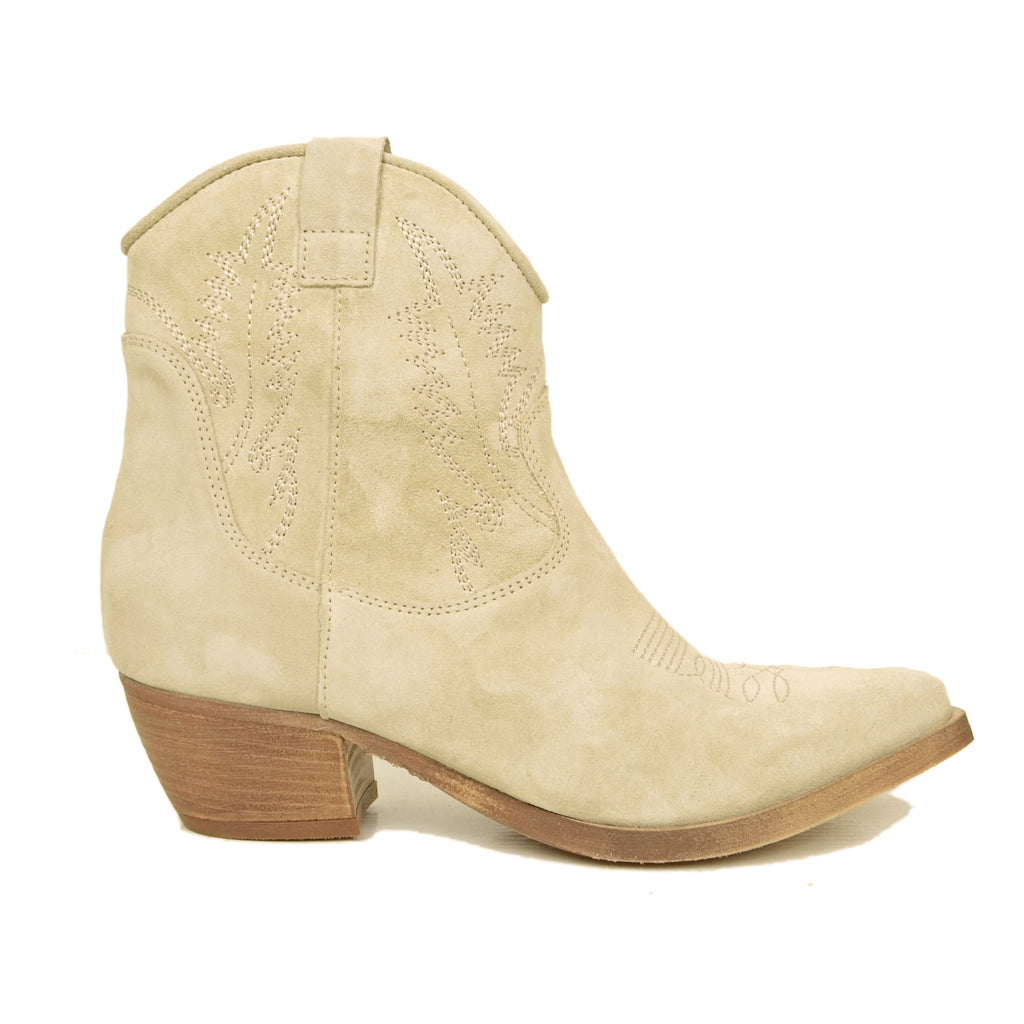Women's Cowboy Boots in Sand Suede Leather Made in Italy - 6