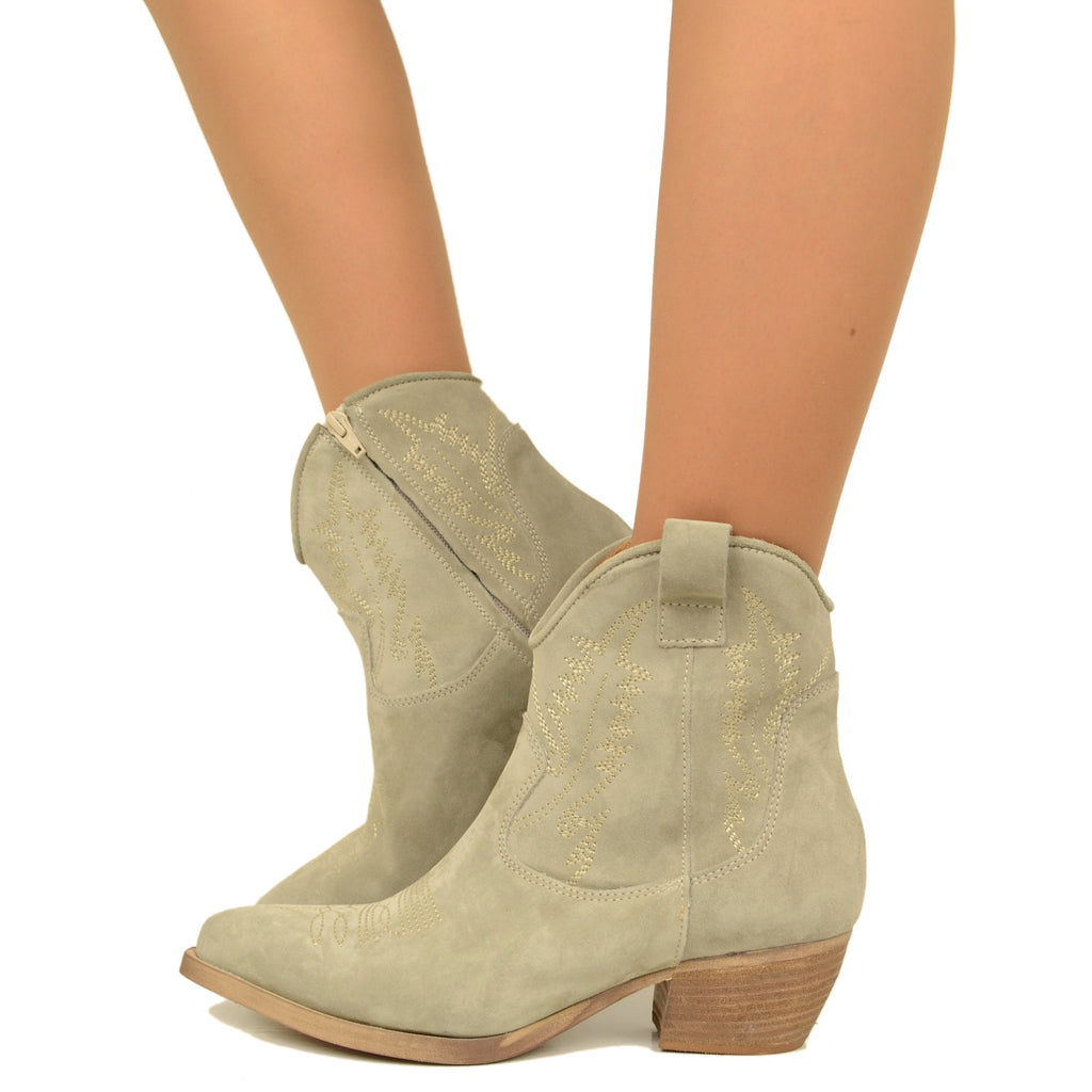 Women's Cowboy Boots in Taupe Suede Leather Made in Italy