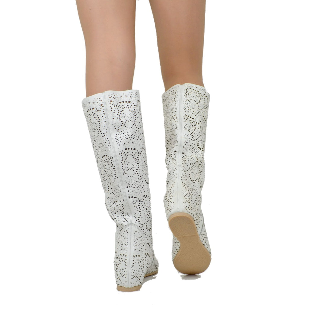 Lace-Style Perforated Boots with White Leather Inner Wedge - 5