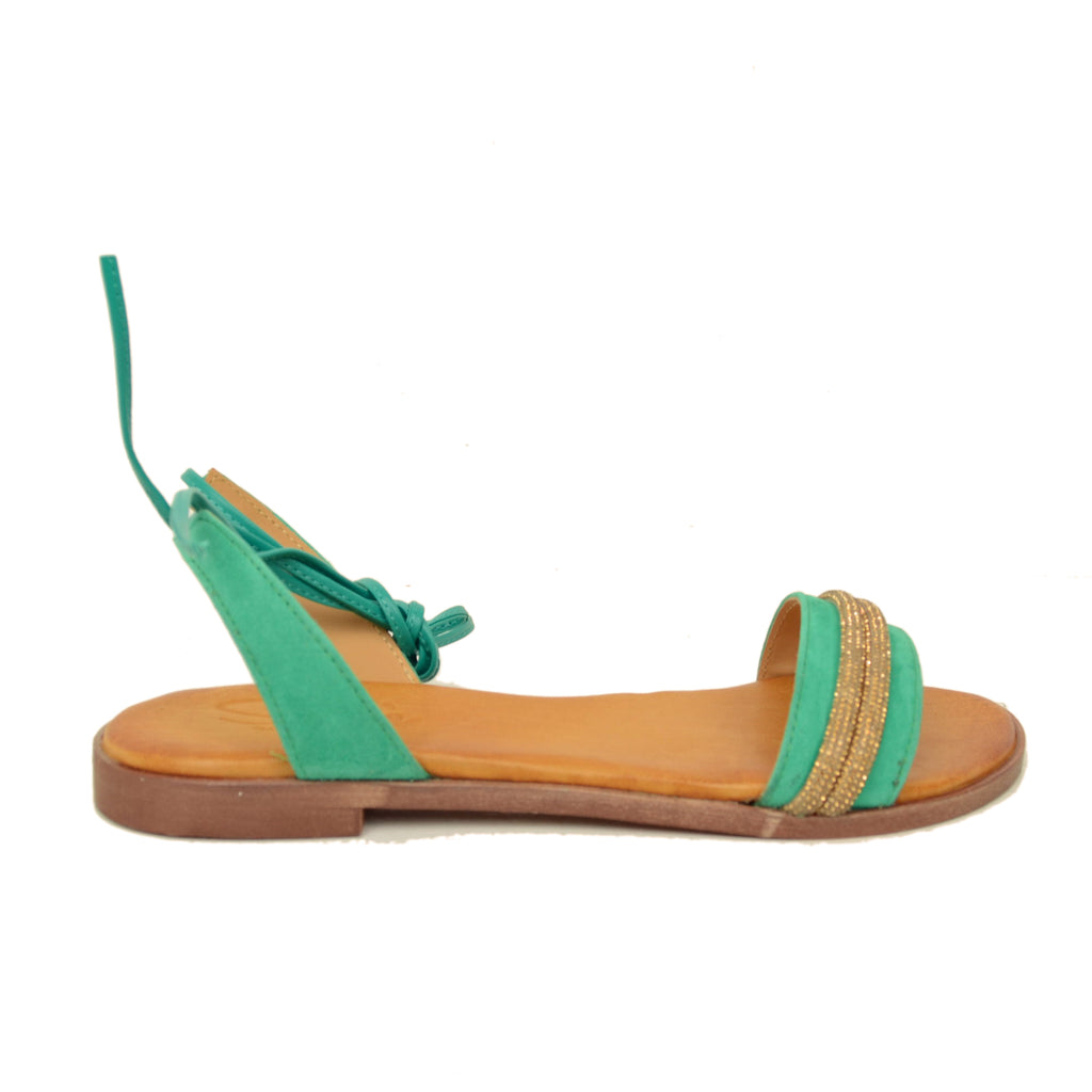 Slave Sandals in Green Suede with Rhinestones - 4