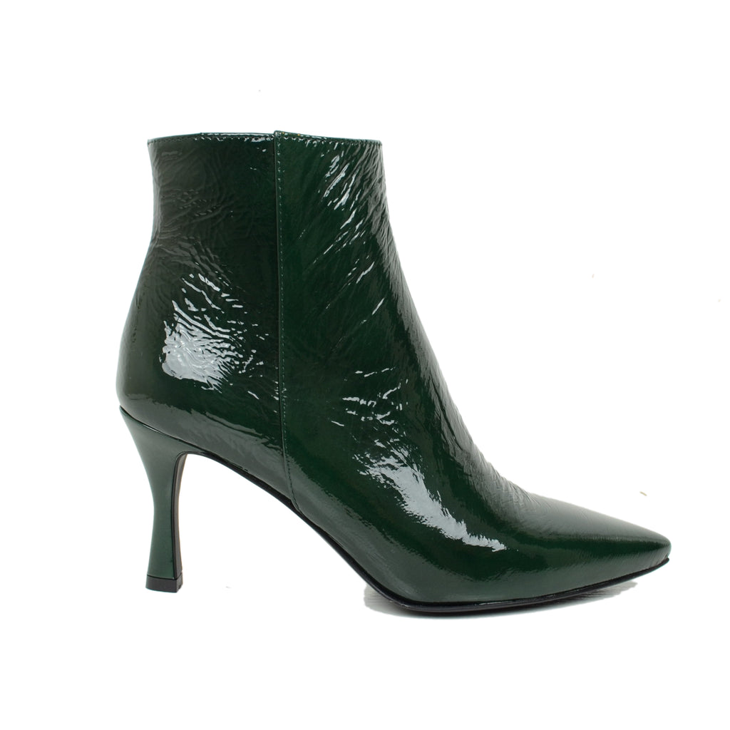 Green Women's Ankle Boots in Naplak Leather with Zip Made in Italy - 2