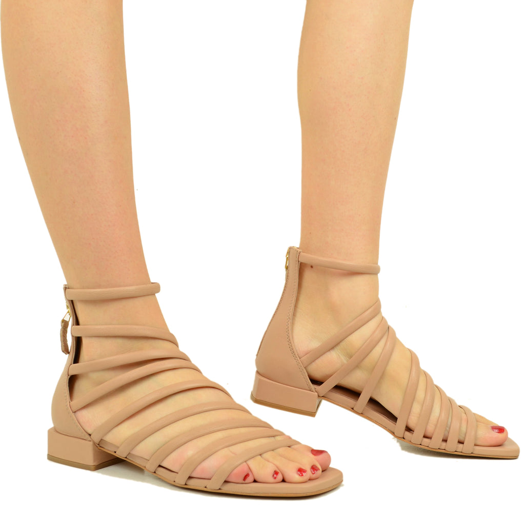 Women's Sandals with Cipria Leather Straps Made in Italy - 4